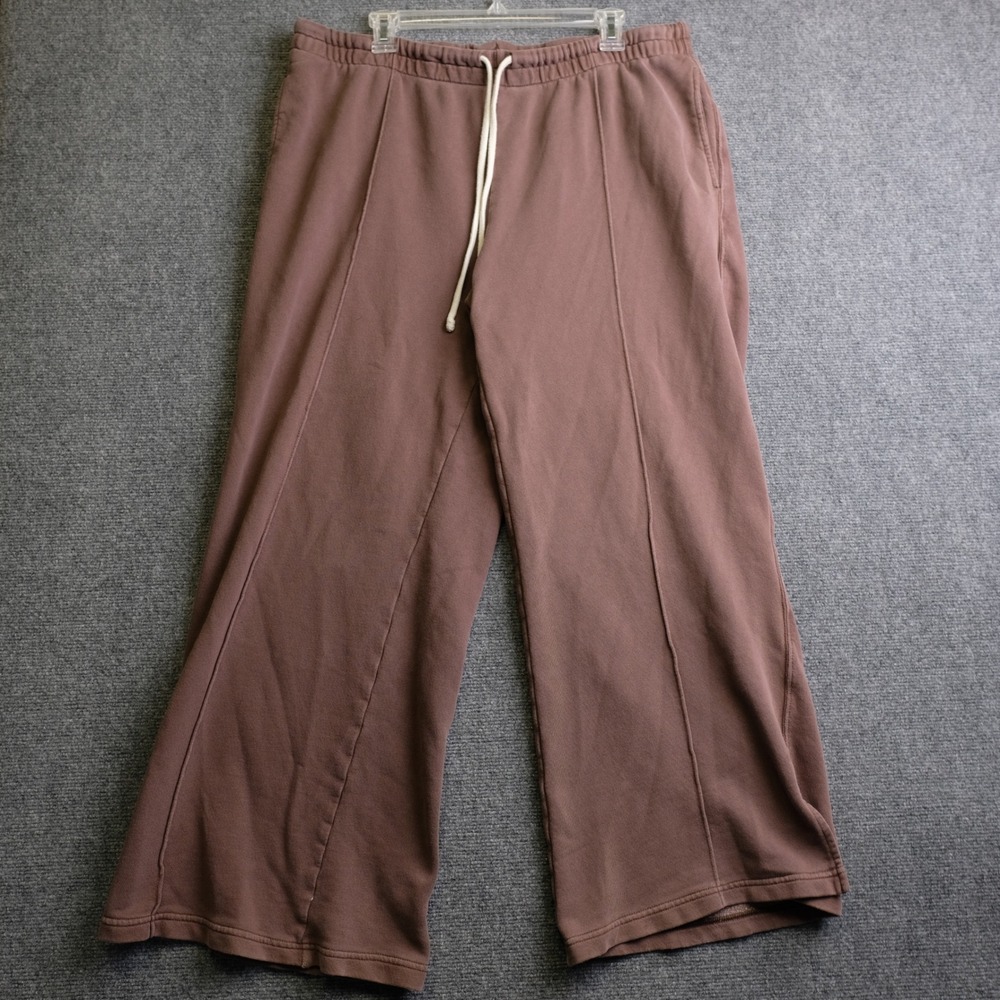 Aerie‎ Wide Leg Sweatpants Womens XL Brown Pintuck Seam Lounge Fleece Drawstring